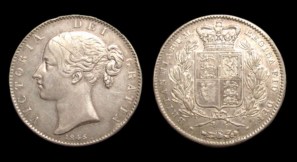 Lot 1276: Victoria Crown. 1845. VIII on edge. Young head...