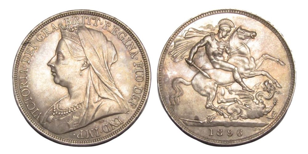 Lot 1277: Victoria Crown. 1896. EF. Obverse: old head coroneted...