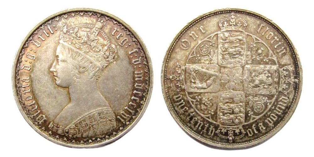 Lot 1279: Victoria Gothic Florin. Silver, 11.31g. 29.89 mm. 1856....