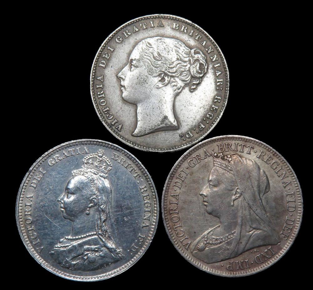 Lot 1284: Victoria Shillings (3). Different bust types, 1867, 1887...