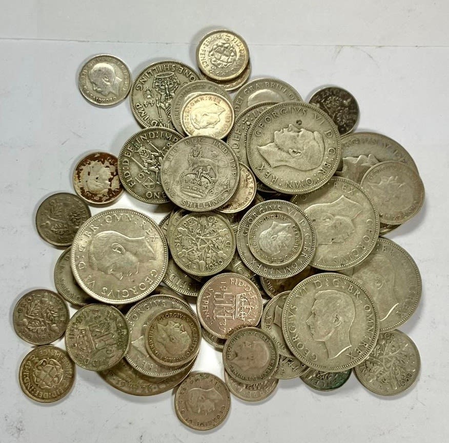 Lot 1294: British Milled, 235g of pre 1947 .500 silver...