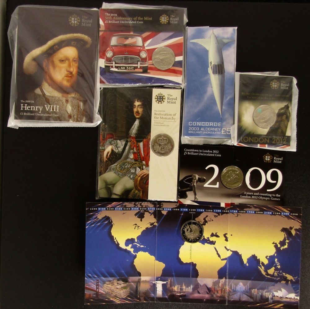 Lot 1348: Royal Mint BUNC Five Pound Coins in Presentation...