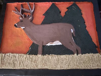 American Folk Art Painted Terracotta Plaque of a Buck, Dated 2000. A single painted bas-relief 