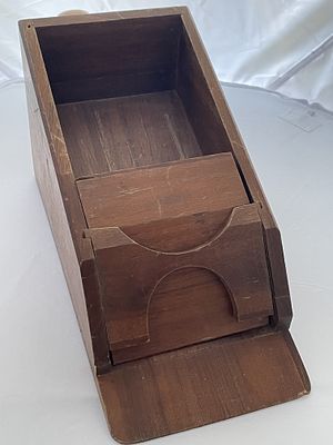 Vintage Hardwood Card Dealing Shoe with Bell Stingers Co. Label, Dated May 29 1973. A single 