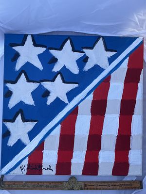 Stylized Americana Folk Art Painting of the American Flag, Signed Jason M. Smith 2019. An 