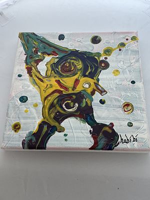 Contemporary Abstract Fluid Art Painting on Canvas, Signed 'habi&iacute;b&iacute;'. A contemporary abstract 
