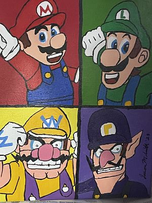 Jason M. Smith Pop Art Quad Portrait of Mario, Luigi, Wario, and Waluigi. A single contemporary 