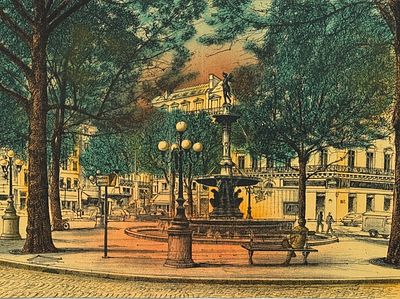 Jean Carzou.Жан Карзу (1925-1999) "Площадь театра Франсез". бумага, литография 
размер листа 