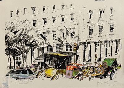 Неизвестный автор (подпись неразборчива), "Авария двух карет", 1977 г. бумага, литография 