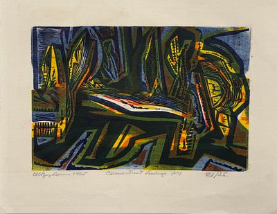 Мариус Шнайдерман / Marius Sznajderman (1926 - 2018), "Пейзаж", 1965 г. бумага, ксилография 