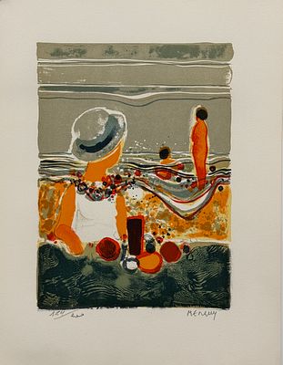 Frederick Menguy / Фредерик Менгуй (1927 - 2007), "На пляже". бумага, литография 
размер листа 