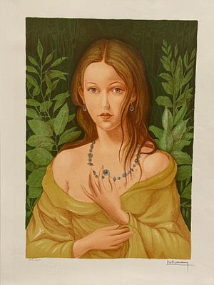 Philippe Bonamy / Филип Бонами (1926), "Девушка в ожерелье". бумага, литография 
размер листа 66 