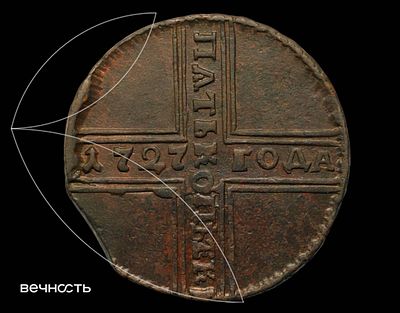 5 копеек 1727 НД. Дьяков 21, Биткин - подобна 285, ГМ 23.11-12, 15-21. ПѦТЬ КОПЪЕКЬ. Узкий хвост 