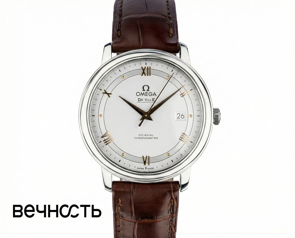 Omega De Ville Prestige. Ref: 424.13.40.20.02.002 
Застежка: Застежка‑пряжка. 
Материал 