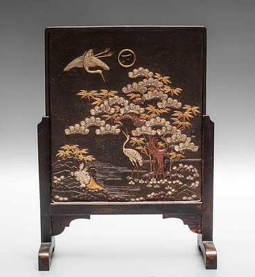 Панно " Сосны и Журавли". Мастер: Ёсияма. 
Япония, начало 20 века. 
Металл, литьё 