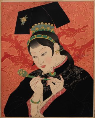 Прекрасная авторская гравюра &laquo;Нефритовая девушка. Китаянка&raquo;. Художник: Поль Жакуле (1902 – 