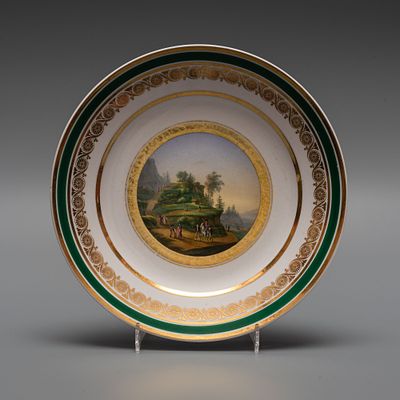 ИФЗ. Тарелка с романтическим пейзажем. Россия, ИФЗ, середина 1820-х годов.
Фарфор