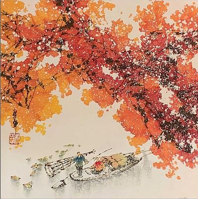 Акварельная живопись «Осень». Художник: Ян Шихуа. 
Китай, начало 21 века. 
Китайская бумага 