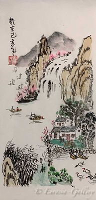 Изысканная акварель на тему «Горы-Воды». Художник: Инцзай Пен (Yingcai Peng). 
Китай, 2019 год. 