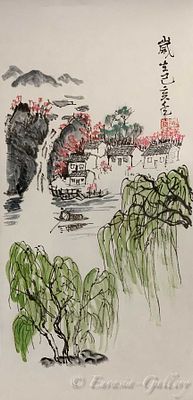 Изысканная акварель на тему «Горы-Воды». Художник: Инцзай Пен (Yingcai Peng). 
Китай, 2019 год. 