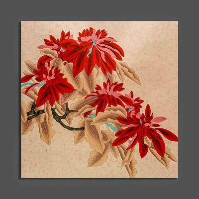 Рисунок «Пуансеттия». Художник: Чжан Сючжэнь (псевдоним – Сан Ян, род. 1958). 
Китай, начало 