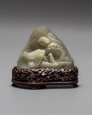 Изысканное настольное украшение «Ученый в горах». Китай, 1-я половина 20 века. 
Нефрит 