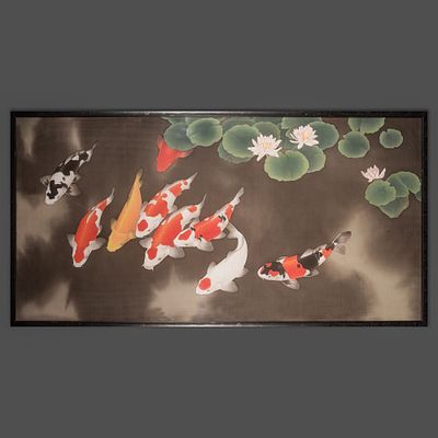 Панно &laquo;Карпы и лотосы&raquo;. Художник: Сюй Лицинь. 
Китай, Чуцзячжуан, провинция Хэбэй. 
2020-е годы. 