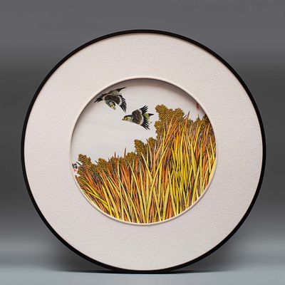 Панно &laquo;Над рисовым полем&raquo;. Художник: Оуян Биньсинь (псевдоним – Муюнь). 
Китай, мастерские 