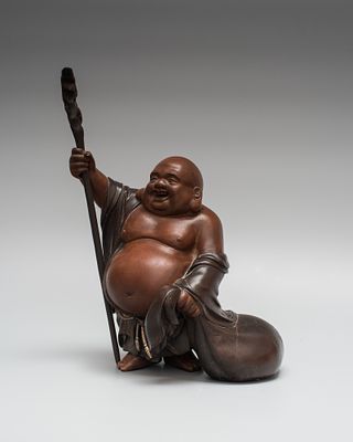 Скульптурная композиция &laquo;Хотэй с посохом и мешком&raquo;. Япония, период Мэйдзи (1868-1912 гг.). 