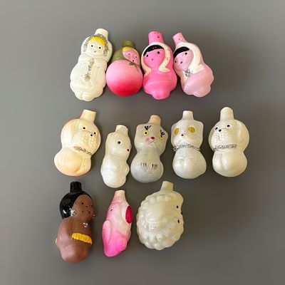 Набор мини игрушек &laquo;Малютка&raquo;. 12 шт. 
СССР, 1980е годы. 
Стекло, роспись. 
Состояние: следы 