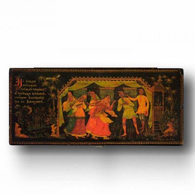 Шкатулка &laquo;Сватовство. Не выдам меньшой прежде старших!&raquo;. Художник: А. Михайлович Куркин 