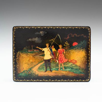 Шкатулка &laquo;Возвращение с сенокоса&raquo;. Художник: Виктор Николаевич Лагуна (1930-2016). 
Палех, 1956 