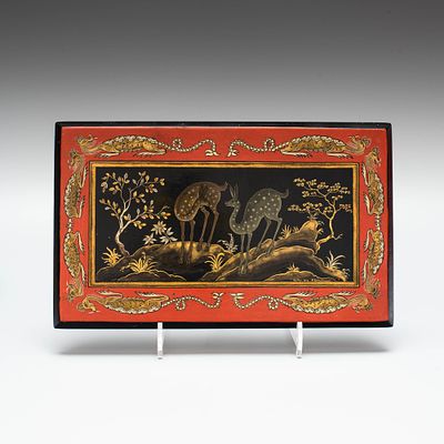 Миниатюра &laquo;Пейзаж с оленями&raquo; в китайском стиле. Художник: Юрий Александрович Виноградов (1928 