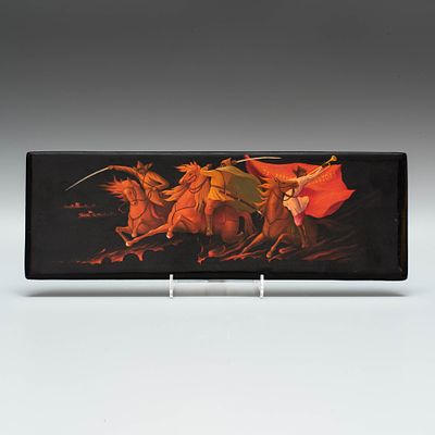 Плакетка &laquo;Красная конница&raquo;. Художник: В. Калинин. 
Ленинград, 1975 год. 
Дерево, лак, живопись. 