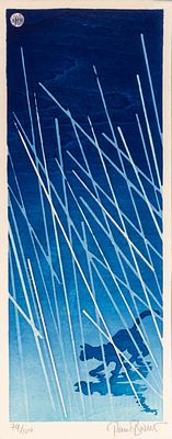 Редкая авторская гравюра &laquo;Кошка под дождём&raquo; . Художник: Поль Бинни (1967г/р). 
Япония, 2013 