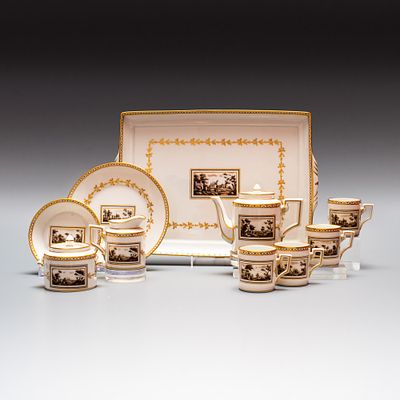 Редкий кофейный сервиз на 4 персоны: 4 кофейные тройки, кофейник, молочник, сахарница, икорница 