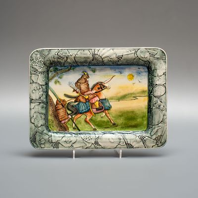 Настенная тарелка &laquo;Самурай-лучник на коне&raquo;. Франция, 2я половина 19 века. 
Фаянс, рельеф 