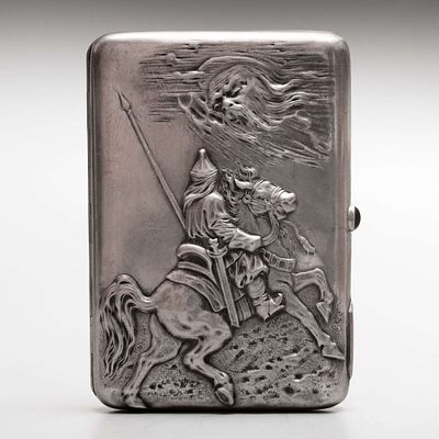 Портсигар с иллюстрацией к поэме Пушкина &laquo;Руслан и Людмила&raquo;. Серебро, золочение внутри. 