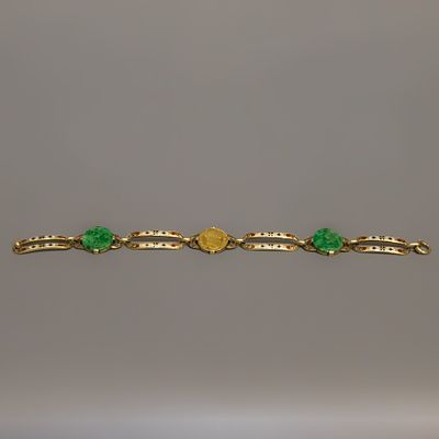 БРАСЛЕТ с монетой 1786г, эмалью и жадеитом. Европа, 20 век. 
Золотая монета 1786 года. 
Жадеит 