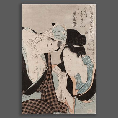 Подлинный УТАМАРО. ГРАВЮРА &laquo;ВЛЮБЛЕННЫЕ&raquo;. Мастер: Китагава УТАМАРО (1753-1806). 
Япония, конец 