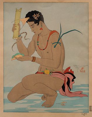 Гравюра &laquo;Любитель бетеля&raquo;. Художник: Поль Жакуле (1902-1960). 
Япония, 1940 год. 
Число 