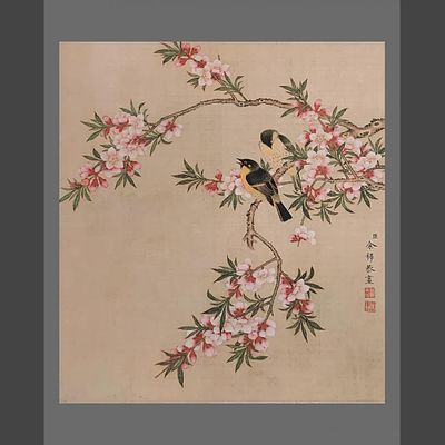 Цветная литография &laquo;Птицы на сливе&raquo;. Художник: Чжи Ю (Yu Zhi). 
Китай, начало 21 века. 
Цветная 