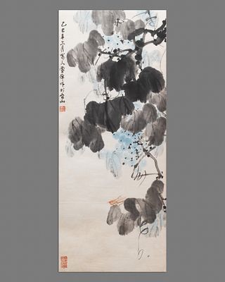 Свиток &laquo;Кузнечик и виноград&raquo;. Художник: DENG XUEFENG (1906-1987). 
Китай, 1965 год. 
Живопись 