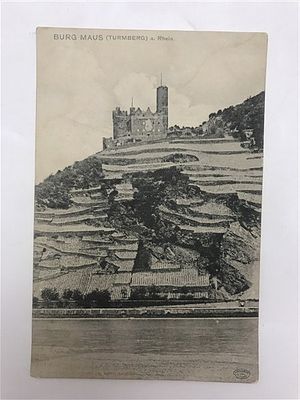 Открытое письмо/открытка. Крепость на горе. BURG MAUS (TURMBERG) a. Rhein. 11570. Lonis Glaser. 