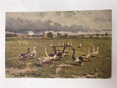 Открытое письмо/открытка. Александр Маковский. Гуси. №4. Т-во Р. Голике и А. Вильборг. СПб. 8 