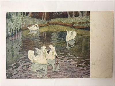 Открытое письмо/открытка. А. Кайгородов. Лебеди. Изд. "Рассвет". Киев. Т-во Р. Голике и А. 