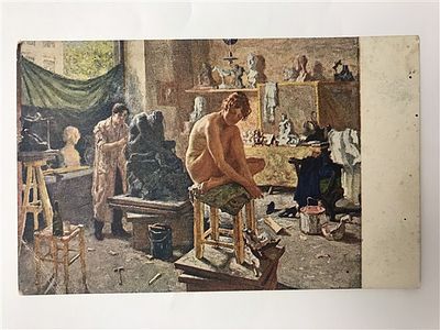 Открытое письмо/открытка. А. Лаховский. В мастерской скульптора. Изд. "Рассвет". Киев. Т-во Р. 