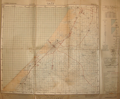 מפת עזה (Palestine 1:100,000, Sheet 11), הדפסת צה"ל, דצמבר 1948. מפה טופוגרפית היסטורית של אזור 
