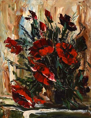 Григорьева Екатерина Евгеньевна. «Маки». . Холст, масло. 
Размер: 50 х 65 см. 
СССР 1988 год. 