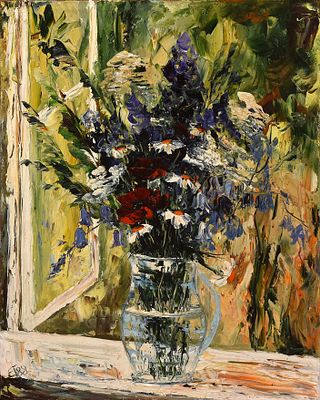 Григорьева Екатерина Евгеньевна. «Букет на окне». . СССР 1988 год. 
Холст, масло. 
Размер: 49,5 